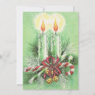 Weihnachtskerzen, Glocken und Bonbons Feiertagskarte