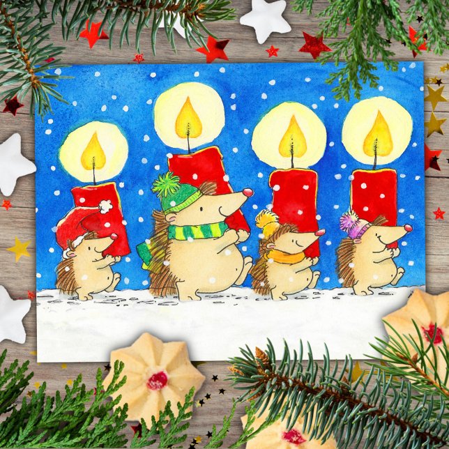 Weihnachtskerzen Igel  Postkarte (Von Creator hochgeladen)