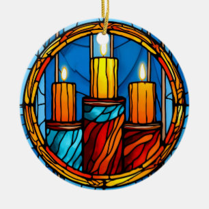Weihnachtskerzen im Buntglasstil Keramik Ornament