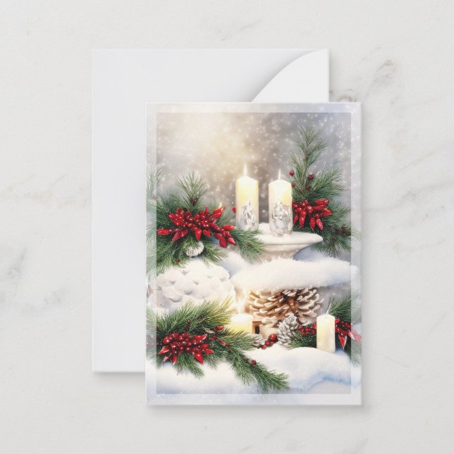 Weihnachtskerzen im Schnee Budget Mini Mitteilungskarte (Vorderseite)