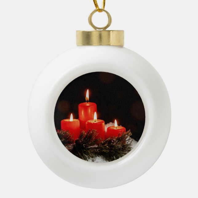 Weihnachtskerzen Keramik Kugel-Ornament (Vorderseite)