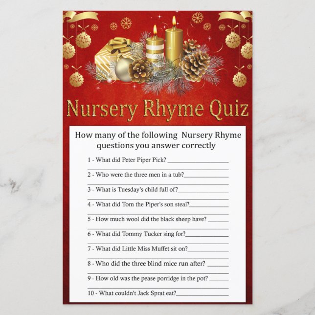 Weihnachtskerzen Kinderzimmer Rhyme Quiz Babydusch (Vorderseite)