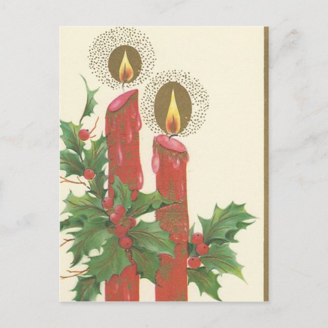 Weihnachtskerzen mit Holly Feiertagspostkarte (Vorderseite)
