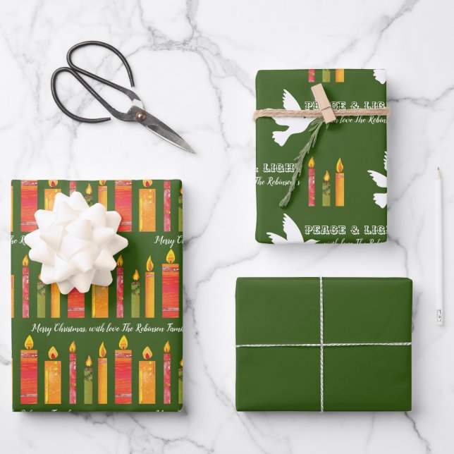 Weihnachtskerzen tauchen Licht Frieden Brauch Geschenkpapier Set (Vorderseite)