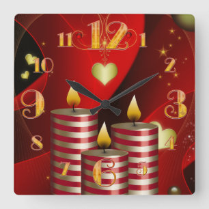 Weihnachtskerzen-Uhr des Quadrat-drei Quadratische Wanduhr