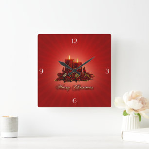 Weihnachtskerzen-Uhr Quadratische Wanduhr