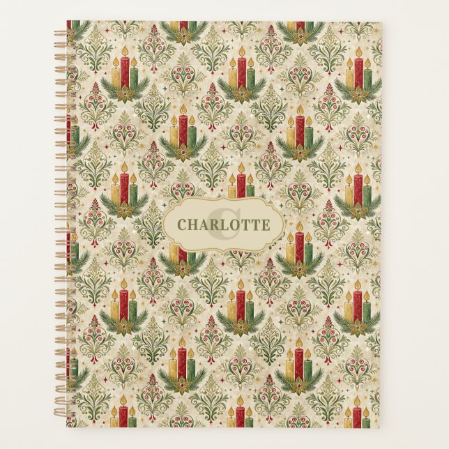 Weihnachtskerzen und Ornamente Monogramm Planer (Vorderseite)