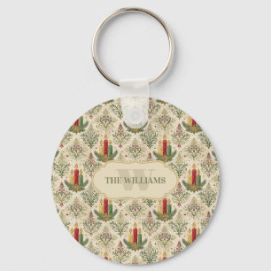 Weihnachtskerzen und Ornamente Monogramm Schlüsselanhänger