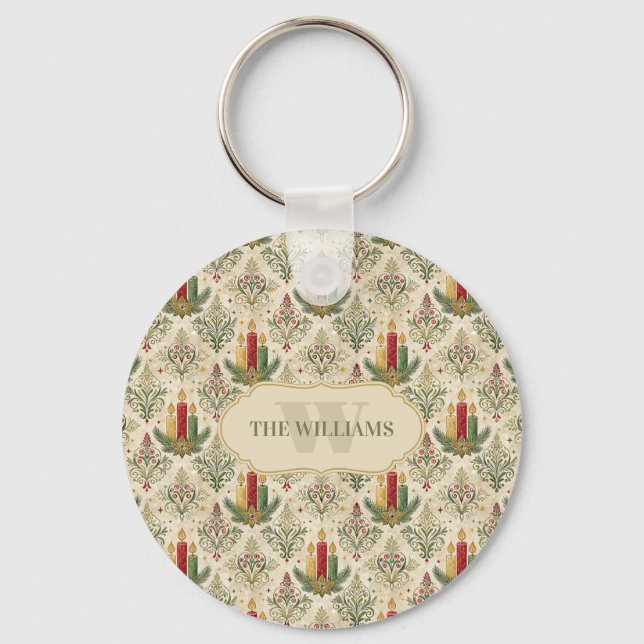Weihnachtskerzen und Ornamente Monogramm Schlüsselanhänger (Vorderseite)