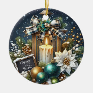 Weihnachtskerzen und -poinsettas keramik ornament