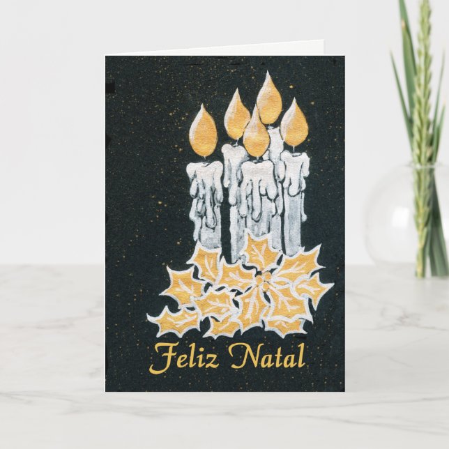Weihnachtskerzen und Stechpalme, portugiesischer Karte (Vorderseite)