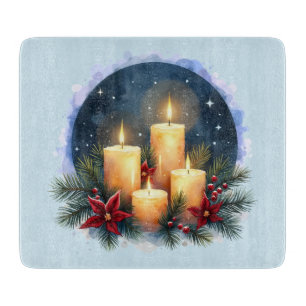 Weihnachtskerzenlicht mit Weihnachtssternen Schneidebrett