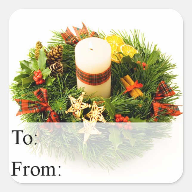 Weihnachtskerzenring-Geschenk-Tag Quadratischer Aufkleber (Vorderseite)
