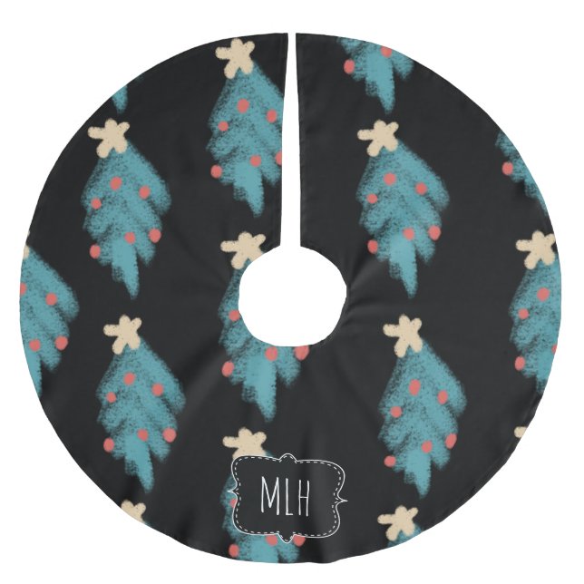 Weihnachtskhalk Doodles Tree Family Ursprünglich Polyester Weihnachtsbaumdecke (Vorderseite)