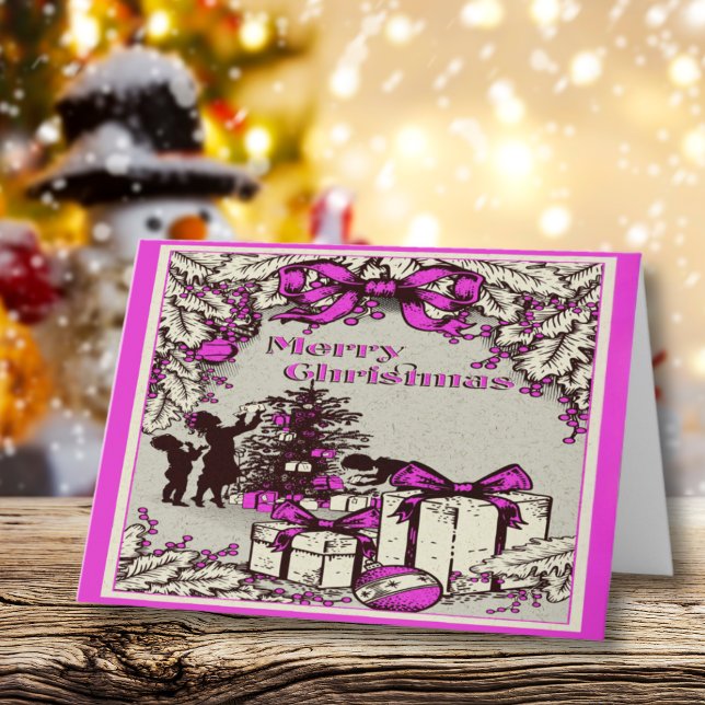 Weihnachtskids dekorieren Baum Feiertagskarte (Von Creator hochgeladen)