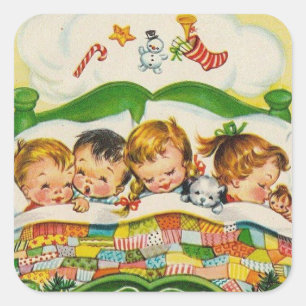 Weihnachtskids schlafen quadratischer aufkleber