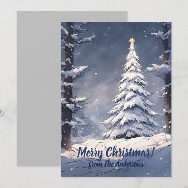 Weihnachtskiefer 7, Happy Holidays, Grußkarte Einladung (Vorne/Hinten)