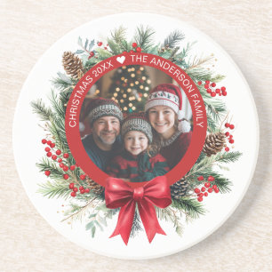 Weihnachtskiefer Blätter Holly Berries Foto Getränkeuntersetzer