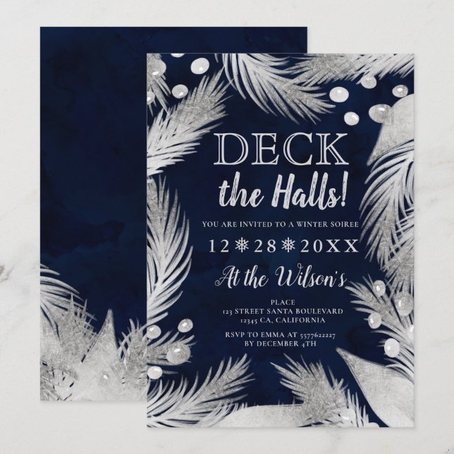 Weihnachtskiefer mistletosilber Deck die Hallen Einladung (Vorne/Hinten)