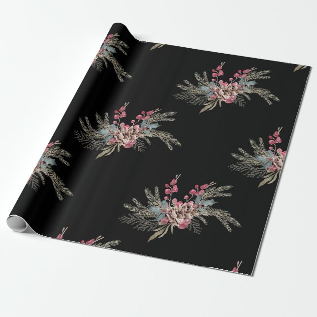 Weihnachtskiefer Schwarz  Geschenkpapier (Ungerollt)