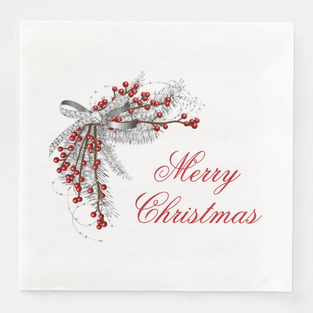 Weihnachtskiefer und Berries Serviette (Vorderseite)