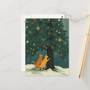 Weihnachtskiefer und zwei Ingwer-Kätzchen Postkarte