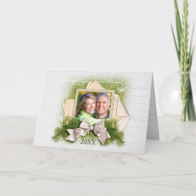 Weihnachtskiefer Vintages Foto Weihnachtskarte Feiertagskarte (Vorderseite)