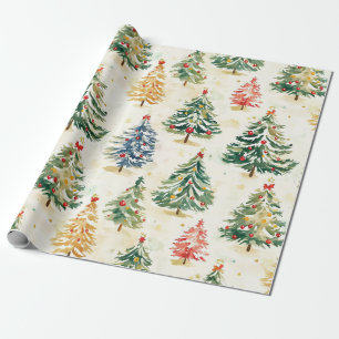 Weihnachtskiefern Buntes Muster Geschenkpapier