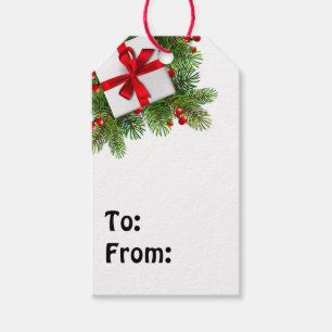 Weihnachtskiefern mit weißem, heute rotem Band Geschenkanhänger