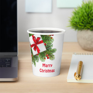 Weihnachtskiefern mit weißem Prädikat Rot Pappbecher