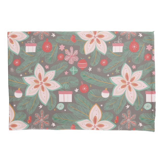 Weihnachtskiefern-Poinsettienmuster Kissenbezug (Vorderseite)