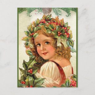 Weihnachtskind Holly Verlasse in ihrem Haar Postkarte