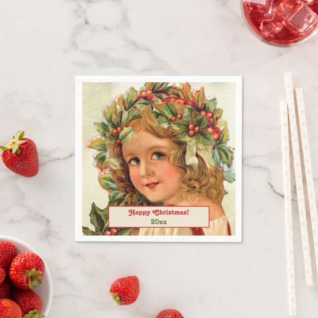 Weihnachtskind Holly Verlasse in ihrem Haar Serviette (Beispiel)