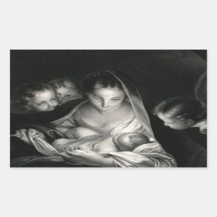 Weihnachtskind Jesus Jungfrau Maria Engel Schwarz  Rechteckiger Aufkleber