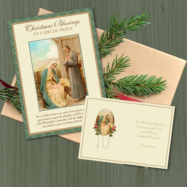 Weihnachtskind Jesus katholischer Priester Holid Feiertagskarte (Traditional Catholic Christmas Card for priest or bishop Easy to personalize! )