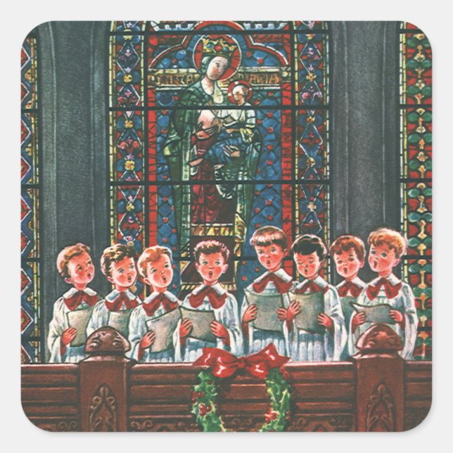 Weihnachtskinder aus dem 19. Jahrhundert Gesang in Quadratischer Aufkleber (Vorderseite)