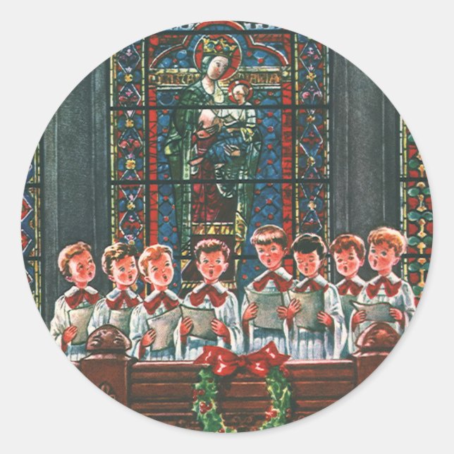 Weihnachtskinder aus dem 19. Jahrhundert Gesang in Runder Aufkleber (Vorderseite)