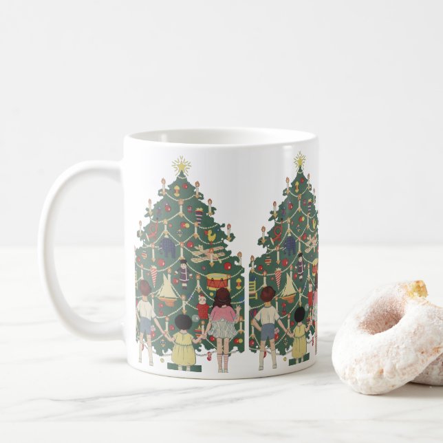 Weihnachtskinder aus dem 19. Jahrhundert rund um e Kaffeetasse (Mit Donut)
