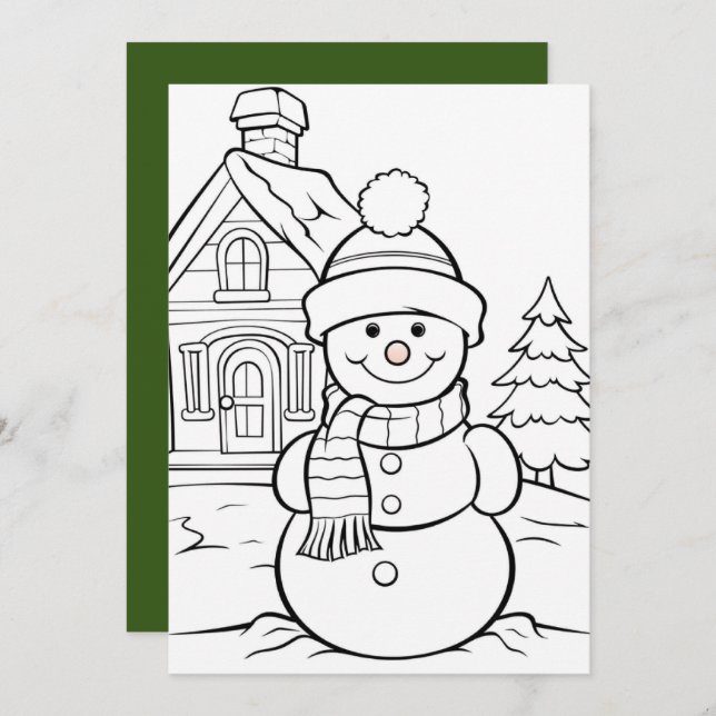 Weihnachtskinder färben Schneemann Feiertagskarte (Vorne/Hinten)