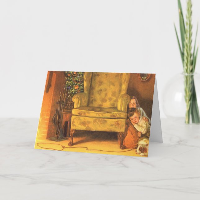 Weihnachtskinder für den Weihnachtsmann Gewartet Feiertagskarte (Vorderseite)