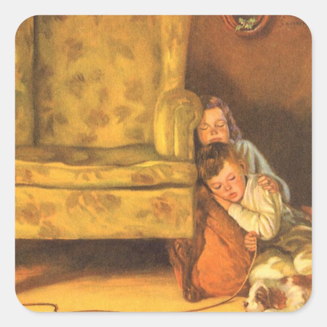 Weihnachtskinder für den Weihnachtsmann Gewartet Quadratischer Aufkleber (Vorderseite)