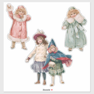 Weihnachtskinder im Schnee Aufkleber