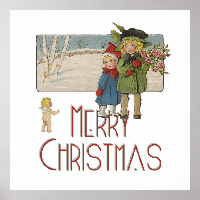 Weihnachtskinder und Cherub Poster (Vorne)