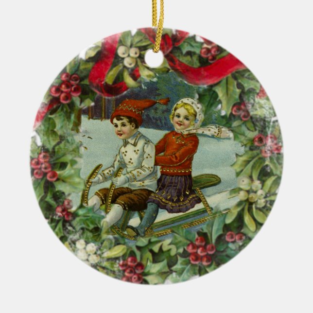 Weihnachtskinder Vintage Keramik Ornament (Vorne)