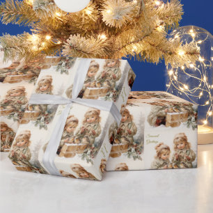 Weihnachtskinder Vintager Natur mit Vögeln Geschenkpapier