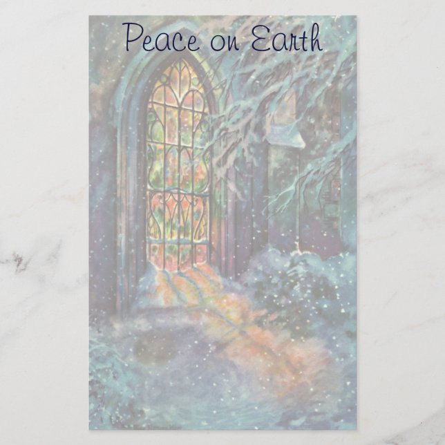 Weihnachtskirche mit festgeklemmtem Glasfenster Briefpapier (Vorderseite)