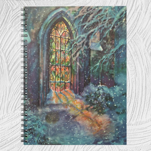 Weihnachtskirche mit festgeklemmtem Glasfenster Notizblock (Von Creator hochgeladen)