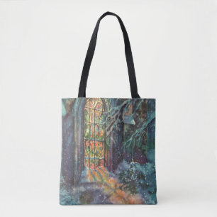 Weihnachtskirche mit festgeklemmtem Glasfenster Tasche