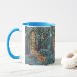 Weihnachtskirche mit festgeklemmtem Glasfenster Tasse