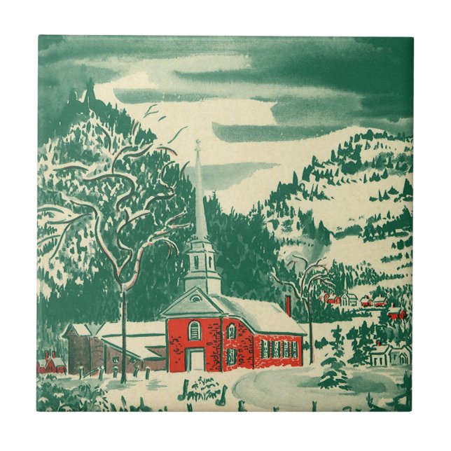 Weihnachtskirche, Schnee im Winter Fliese (Vorderseite)